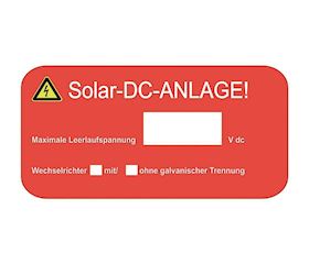 Solar DC Anlage Vinylfolie EET PVC 50x90mm signalrot Aufdruck Deutsch oder Französisch einzeln