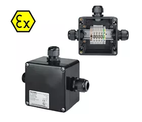 ATEX-Klemmenkasten IP66, 4 WDU-Durchgangsklemmen + 1 WPE-Schutzleiterklemme, 6 mm²
